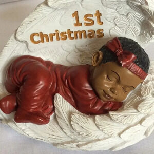 Brown Baby Girl 1st Christmas Sculpture / Figurine